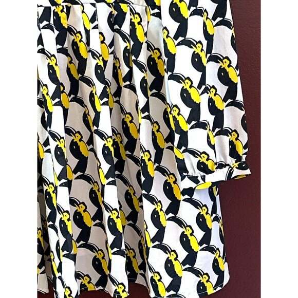 Avec Les Filles Anthropologie Toucan Bird Shoulder Tie  Mini Dress Medium Retro - Picture 2 of 5